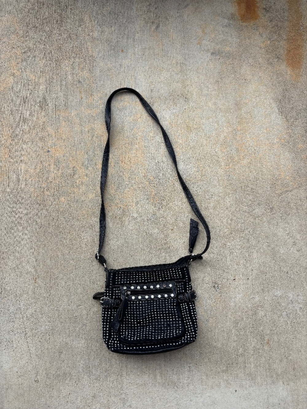Y2K Studded Rhinestone Crossbody Bag Black Mall Goth Grunge Shoulder Purse